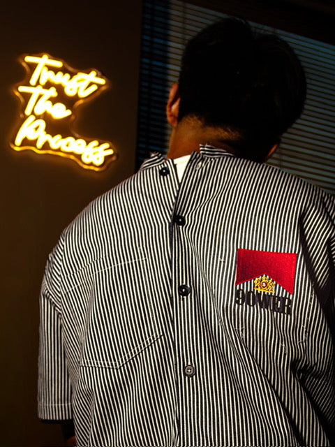 90WER Striped Band Collar Shirt
