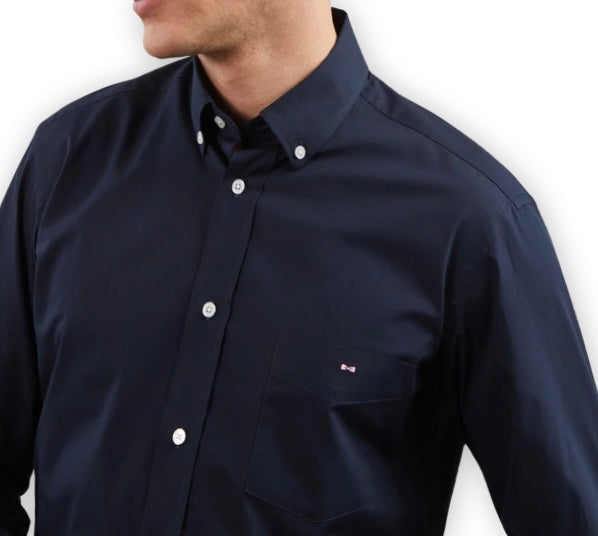 Plain Dark Blue Straight Cut Shirt