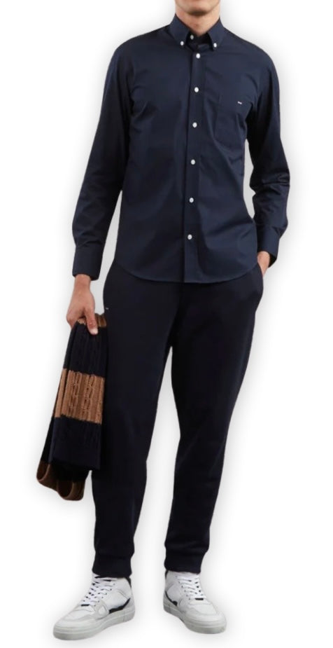 Plain Dark Blue Straight Cut Shirt