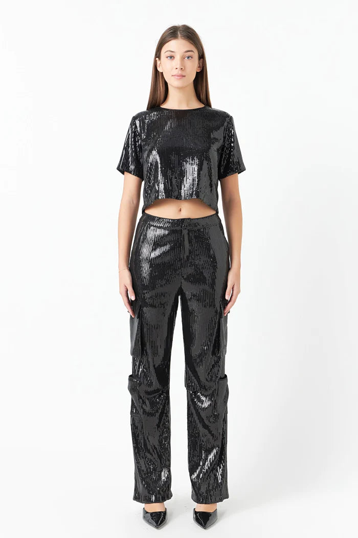 SEQUINS CROPPED T TOP