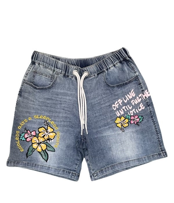 Tropical Denim Shorts