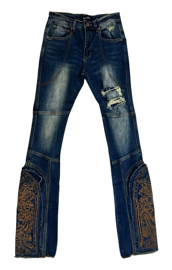 Embroidered Stacked Denim