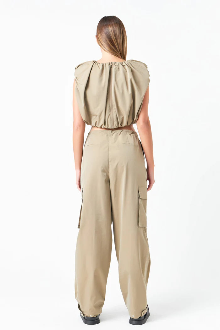 LOW WAISTED PLEATED CARGO PANTS