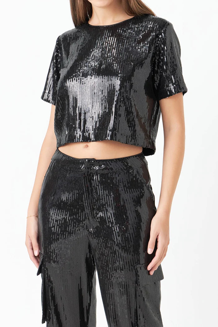 SEQUINS CROPPED T TOP