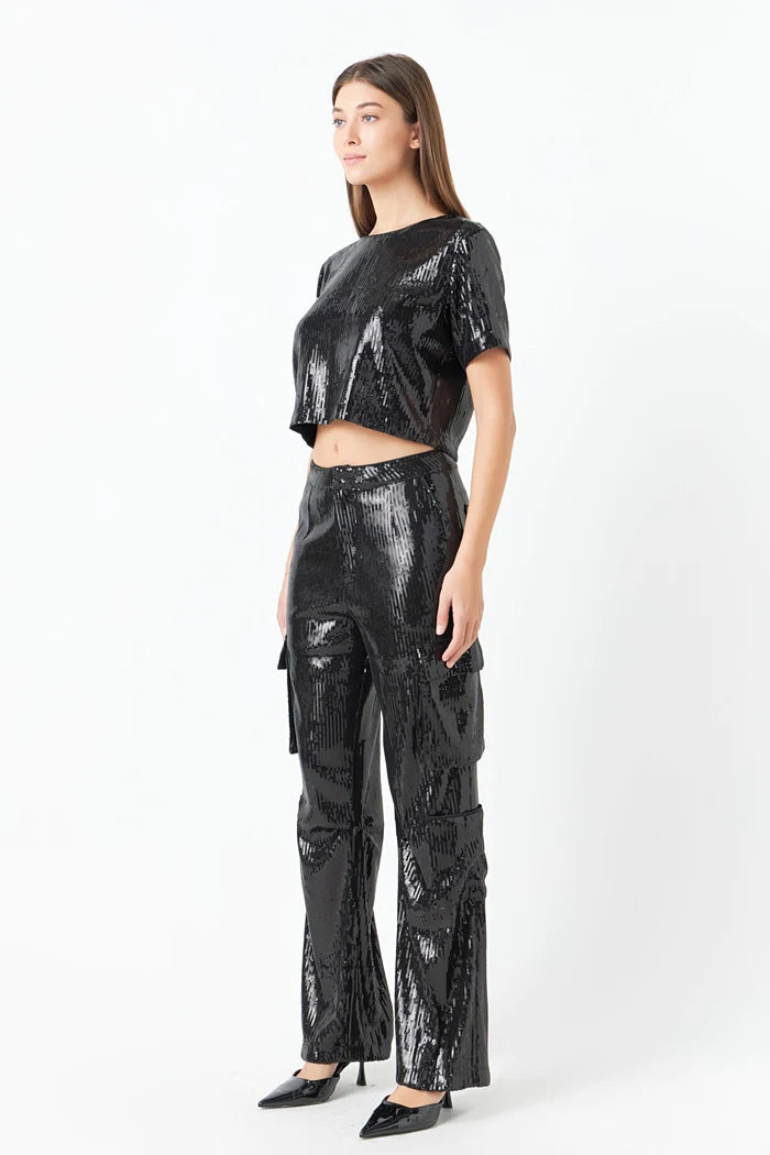 SEQUINS CARGO PANTS