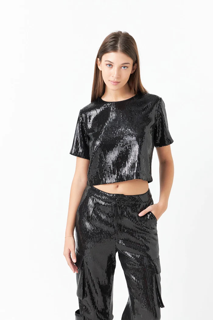 SEQUINS CROPPED T TOP