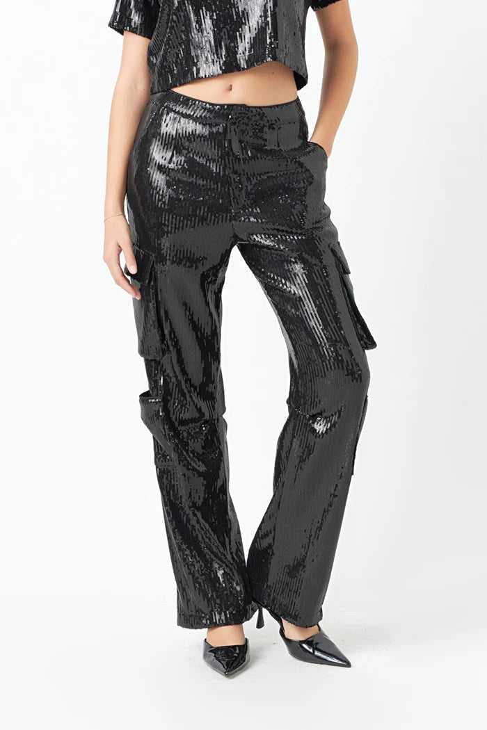 SEQUINS CARGO PANTS