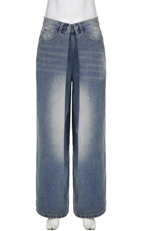Low rise wide leg denim