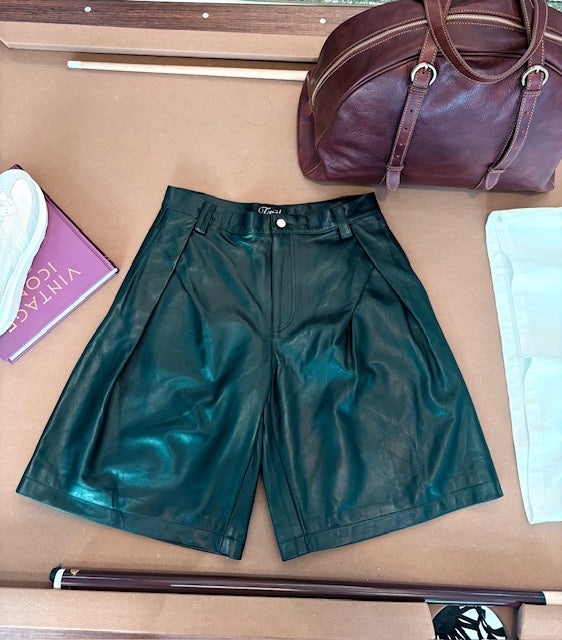 Pleated Leather Shorts