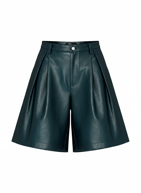 Pleated Leather Shorts