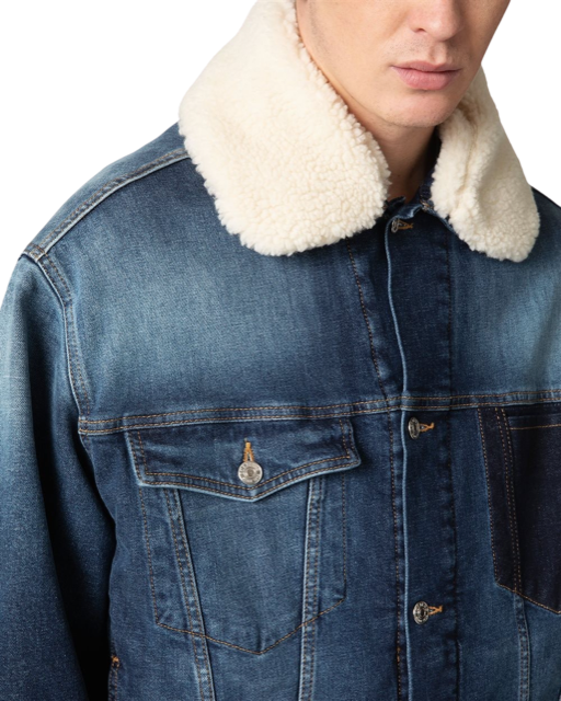Denim Jacket With Eco Fur Collar