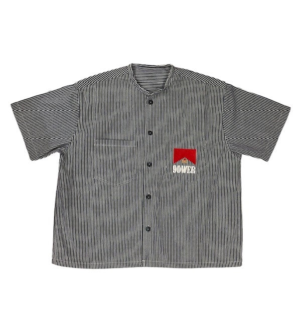 90WER Striped Band Collar Shirt