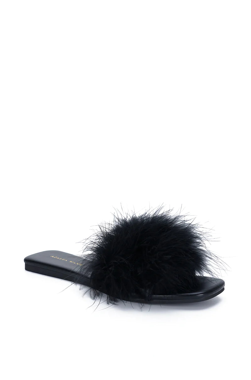 JANESSA-BLACK FLUFFY FLAT SANDAL